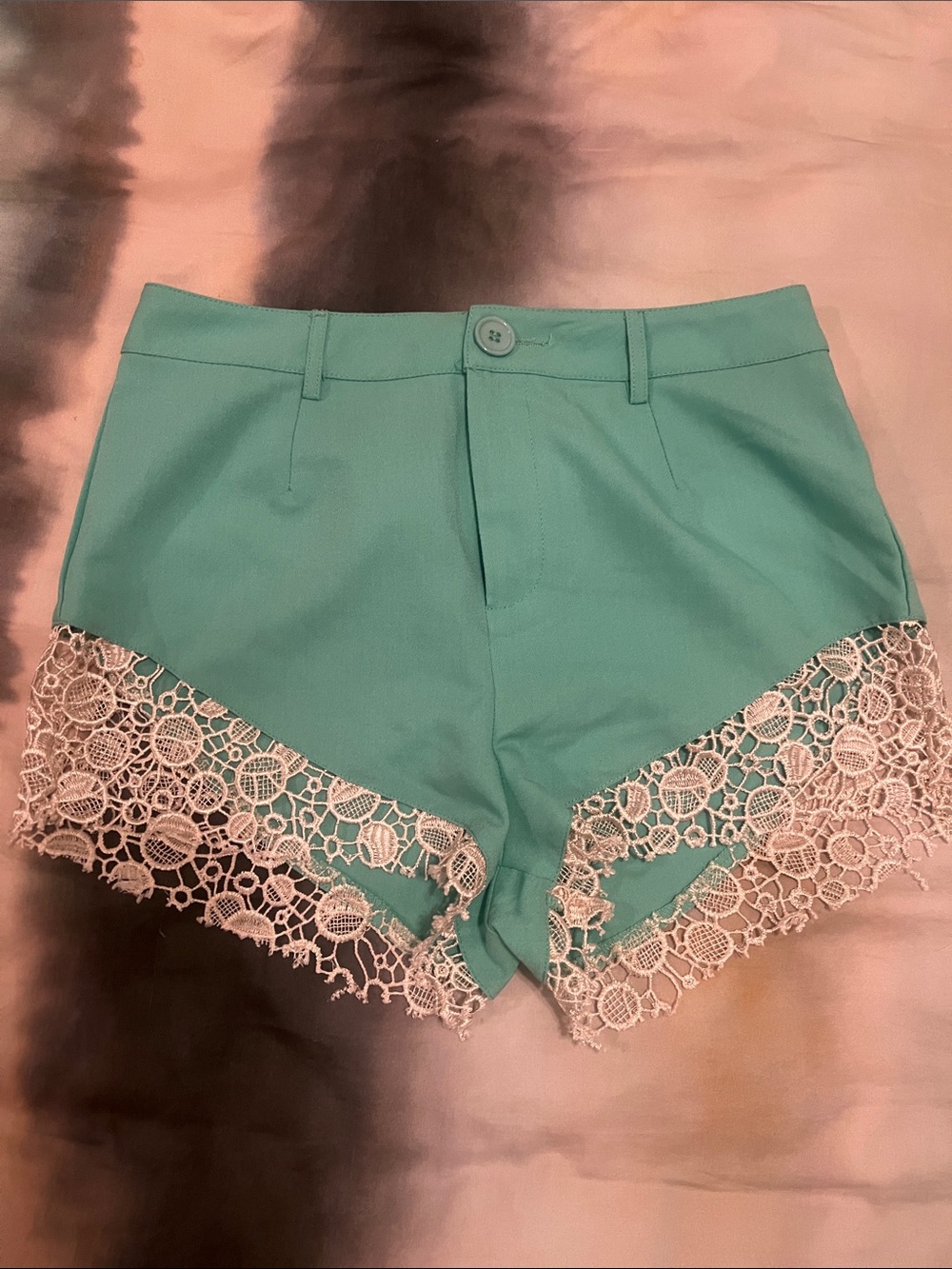 Rehab Mint Green High-Waist Lace Trim Shorts